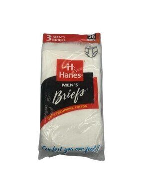Hanes Mens 38 Briefs Underwear Vintage Sealed Cotton 90s Tighty Whitey Deadstock